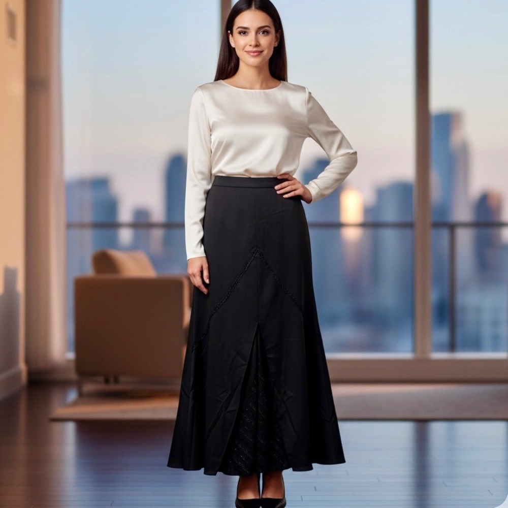 Vintage Margalit New York Maxi Skirt Women 0 Black Taffeta‎ Event Formal Pleat